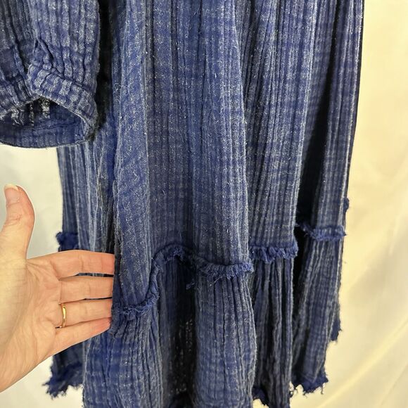 Free People Mystery Land Mini Dress Tunic Women’s MEDIUM Blue Fringe Hem Flowy - Picture 5 of 8
